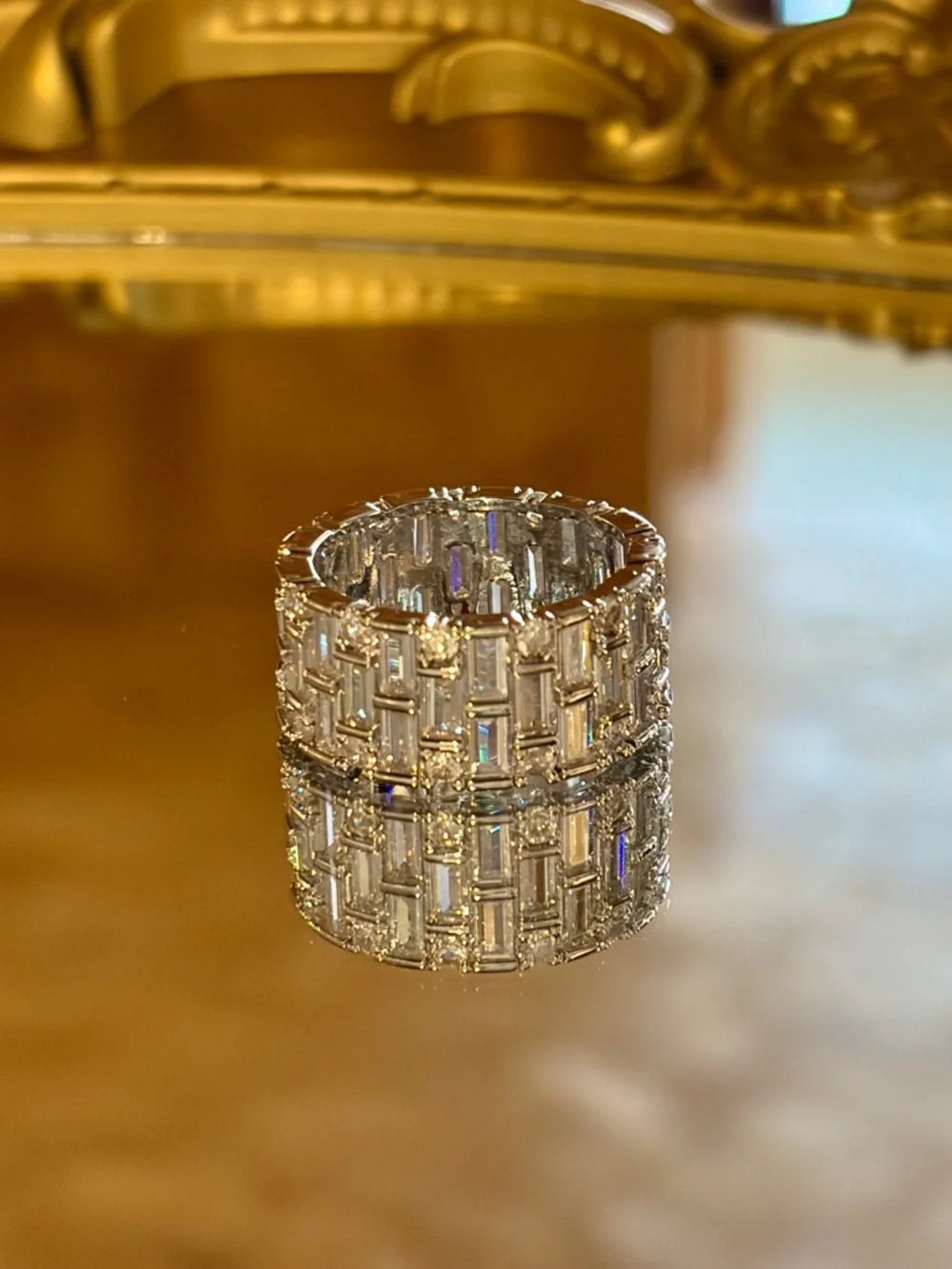 New Shiny Double Layer Cross Square Full CZ Diamonds Eternity ring 7